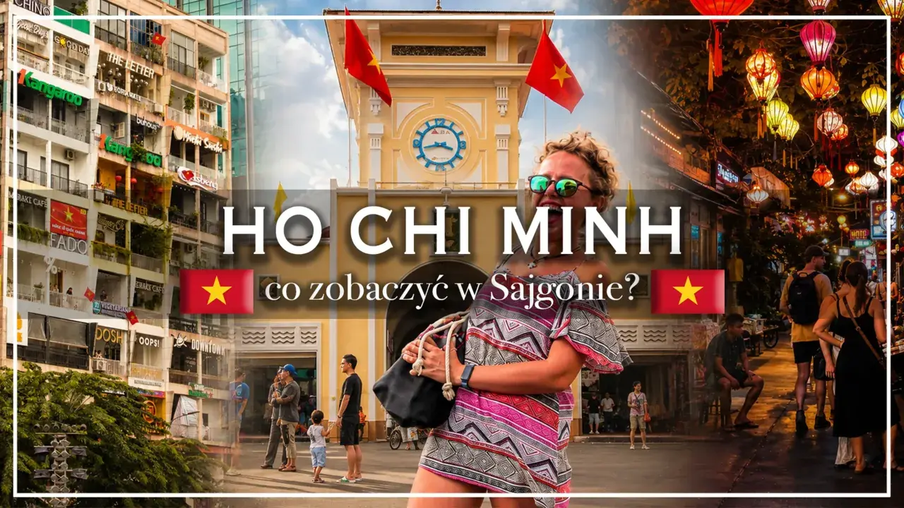 Kobieta w kolorowej sukience na tle tętniącego życiem Sajgonu, z widokiem na budynki i nocne latarnie. Odkryj atrakcje Ho Chi Minh!