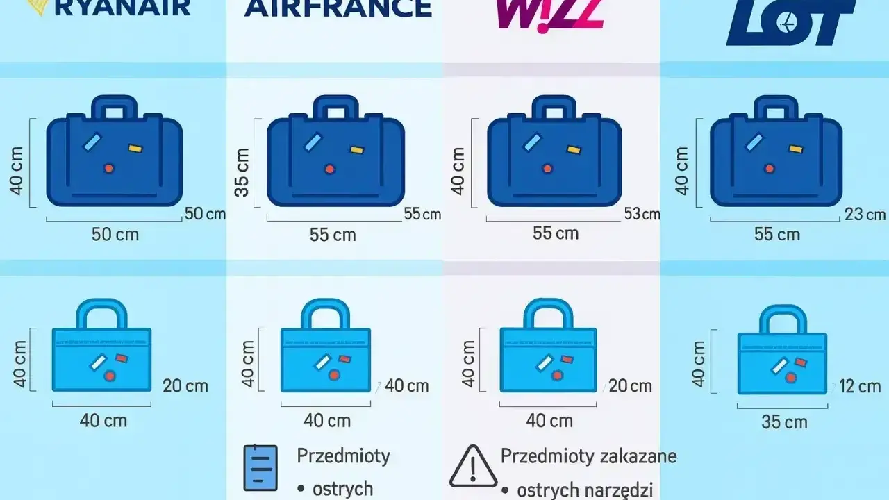 Wymiary bagażu podręcznego Ryanair, Air France, Wizz Air i LOT. Sprawdź, czy można dokupić bagaż, porównując rozmiary.