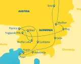 Trasa podróży po Słowenii na 5 dni: od Alp Julijskich (Planica, Triglavski P.N.) przez Bled, Lublanę, wybrzeże (Piran, Koper) po Maribor i Ptuj.
