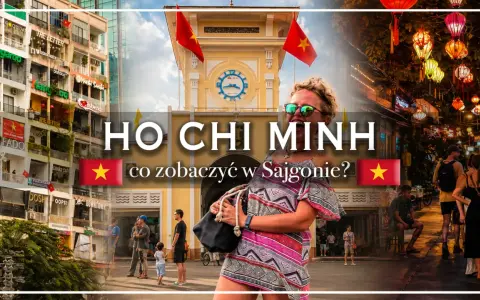 Kobieta w kolorowej sukience na tle tętniącego życiem Sajgonu, z widokiem na budynki i nocne latarnie. Odkryj atrakcje Ho Chi Minh!