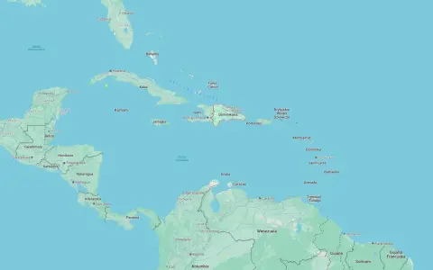 Mapa Karaibów i Ameryki Środkowej. Widać Kubę, Jamajkę, Haiti i Dominikanę.
