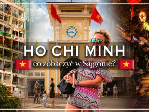 Kobieta w kolorowej sukience na tle tętniącego życiem Sajgonu, z widokiem na budynki i nocne latarnie. Odkryj atrakcje Ho Chi Minh!