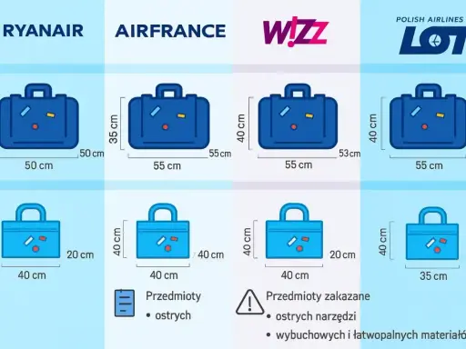 Wymiary bagażu podręcznego Air France: 35x55x25 cm. Porównanie z innymi liniami lotniczymi.