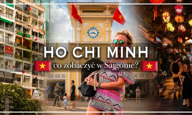 Kobieta w kolorowej sukience na tle tętniącego życiem Sajgonu, z widokiem na budynki i nocne latarnie. Odkryj atrakcje Ho Chi Minh!